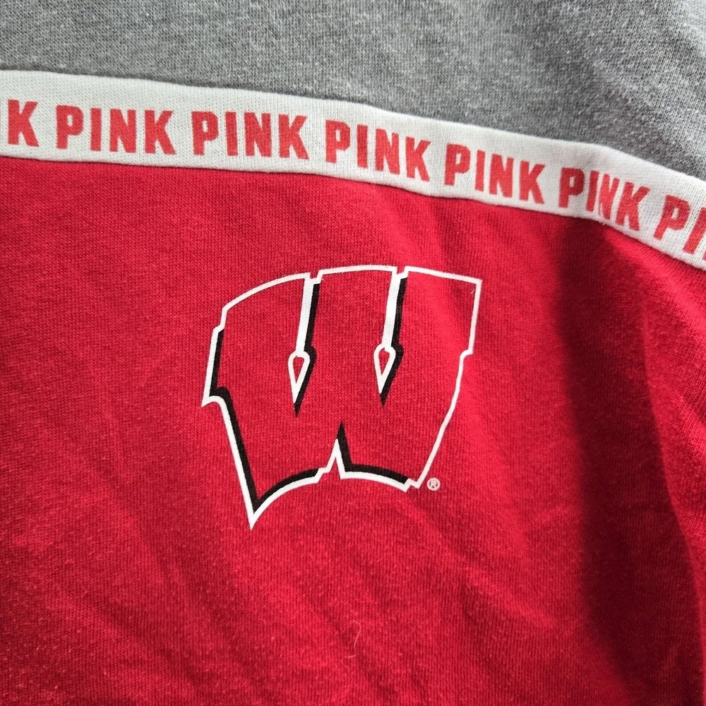 Wisconsin Badgers Women Shirt M Red Colorblock Crop‎ Top PINK Sequin